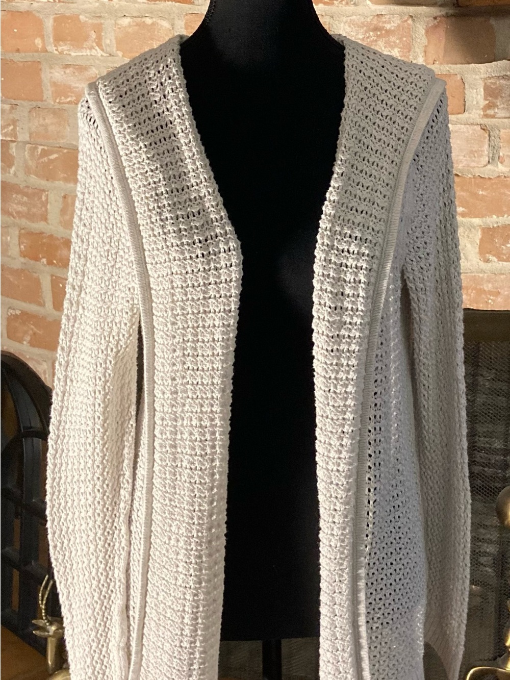 Gap Cream Open-Front Hooded Knit Cardigan Sweater